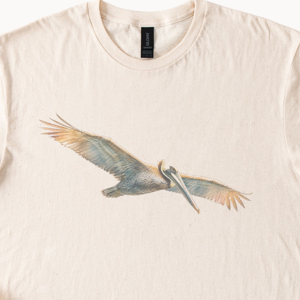 Watercolor Pelican Detailed Feather Art Boho Tee